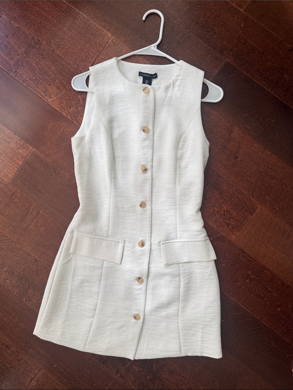 Sleeveless Crepette Cream Button-Front Dress